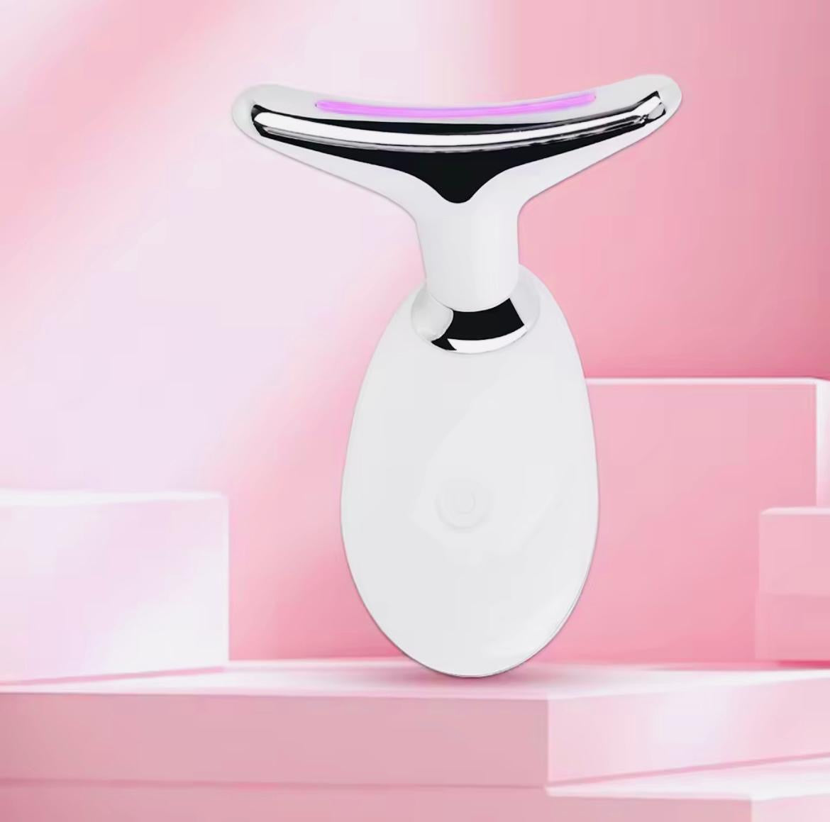 2025 New Face and Neck Massager Tool, 7 Colors LED Womens Skin Care Facial Massager for Skin Rejuvenation, Lifting, Toning, Glow Boost-White