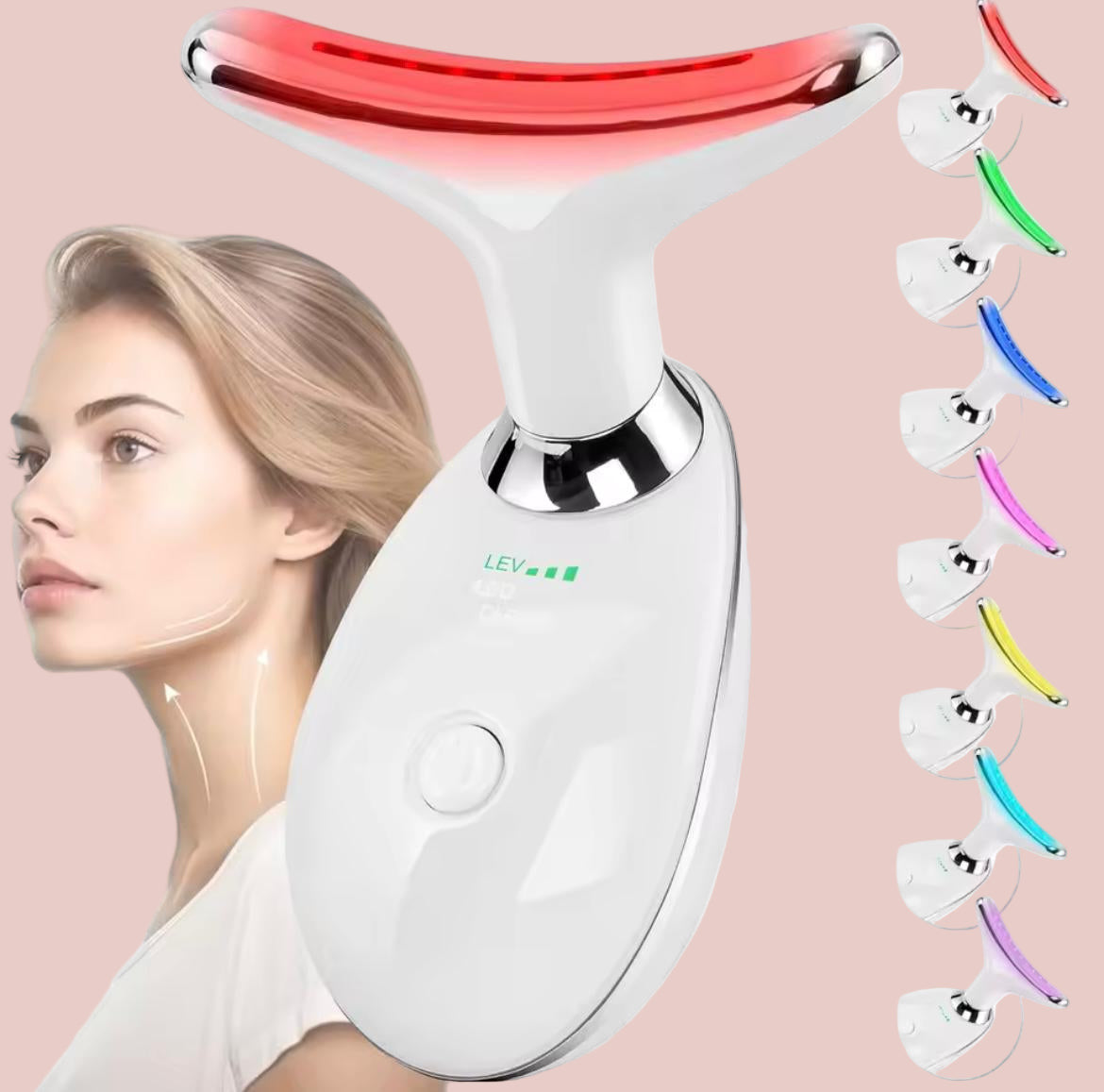 2025 New Face and Neck Massager Tool, 7 Colors LED Womens Skin Care Facial Massager for Skin Rejuvenation, Lifting, Toning, Glow Boost-White