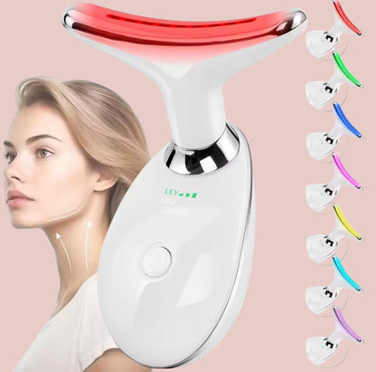 2025 New Face and Neck Massager Tool, 7 Colors LED Womens Skin Care Facial Massager for Skin Rejuvenation, Lifting, Toning, Glow Boost-White