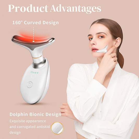 2025 New Face and Neck Massager Tool, 7 Colours LED Womans Slin Care Facial Massager for Skin Rejuvenation, Lifting, Toning, Glow Boost-White